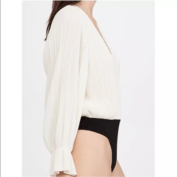 MISA Ivory Pleated Rana Black Thong Bodysuit XS - Picture 1 of 12